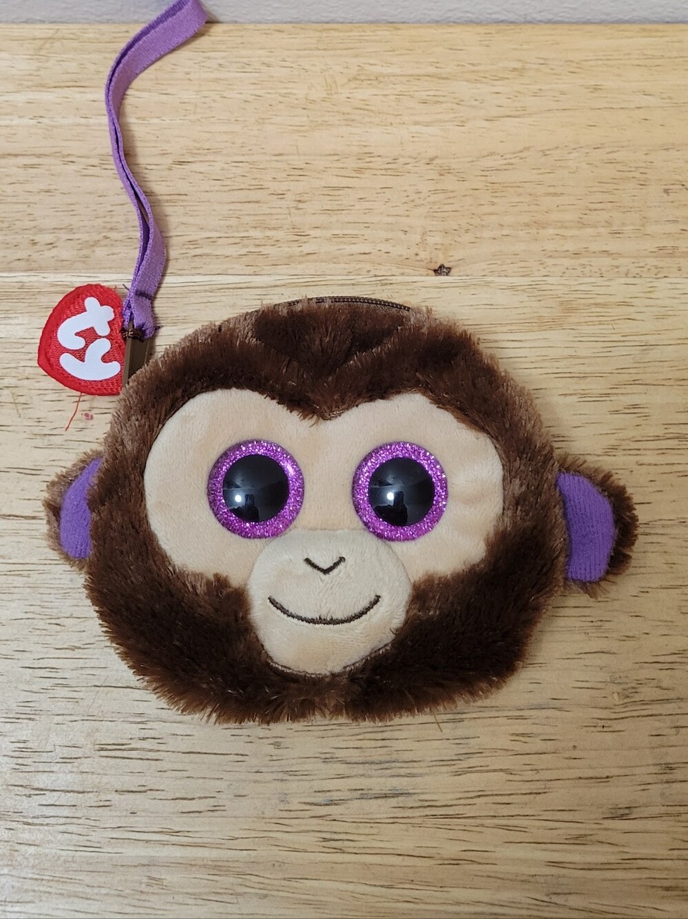 Ty Plush Monkey Wristlet Pouch - Brown & Purple